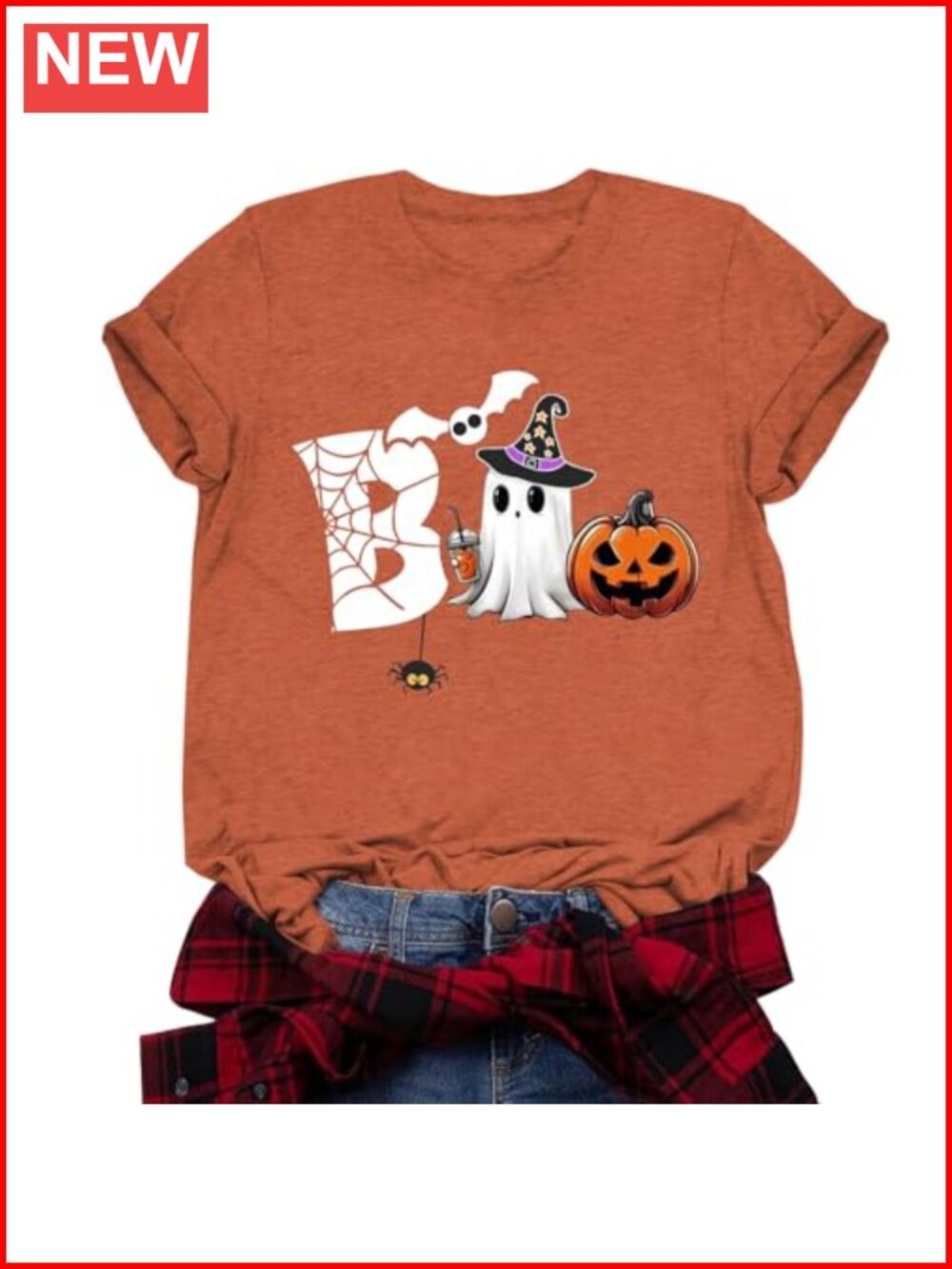 Halloween Boo Ghost Pumpkin Print Women's Short Sleeve T-Shirt Fall Tee